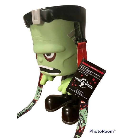 Universal Studios Large Frankenstein Popcorn Bucket Container Halloween Lanyard - Picture 3 of 10